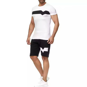 <b>Men's</b> <b>Navy</b> <b>Blue</b> Short Sleeve O-Neck <b>T</b>-<b>Shirts</b> And Short Set Regular Fit Casual Breathable 100% Cotton Knitted Solid Color - Product Image 4
