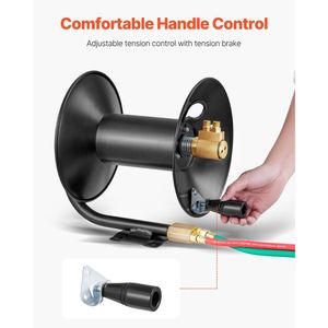 Avvolgitubo per saldatura in acciaio resistente con tubo di ingresso da 3FT e raccordi B F da 9/16"-18, avvolgimento manuale a manovella, montaggio a soffitto/parete - Product Image 5