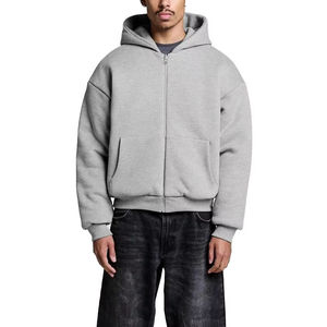 Vente en gros de sweat à capuche streetwear personnalisé, coupe oversize et carrée, en molleton de coton épais de qualité luxe, court et entièrement zippé - Product Image 4