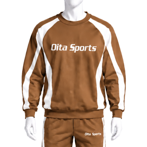 Ensemble de survêtement unisexe camel marron avec sweat-shirt à capuche et pantalon de jogging, rayures contrastées, pour le sport, l'entraînement, les loisirs et les activités athlétiques - Product Image 3