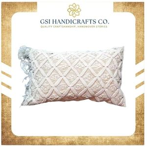 Housse de coussin rectangulaire à motif géométrique crocheté à la main, style bohème, coton biologique, décoration d'intérieur, taie d'oreiller - Product Image 2