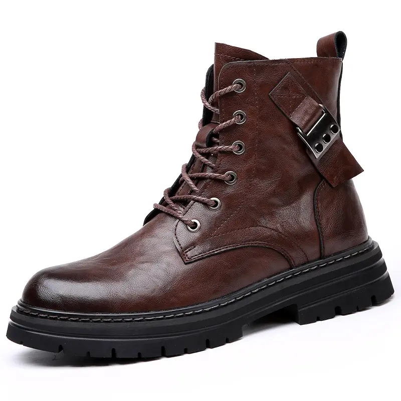 High quality 37-45 lace up brown men's leather boots, comfortable casual leather holiday men's shoes