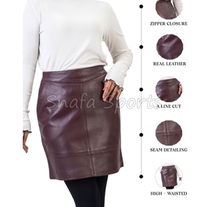 Cool Stylish Vintage Knee Long Skirt Women Customized Casual Wear Genuine Leather Belted Natural Waistline Simple Skirt - Product Image 3
