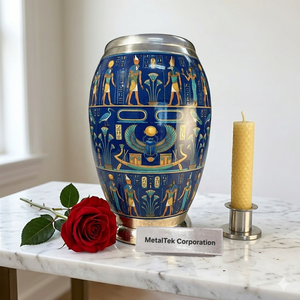 Metal Cremation Urn Egyptian Blue Scarab Pattern Decorative Adult Funeral Memorial Jars with Lid Wholesale Handmade Burial Urns - Product Image 5
