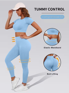 Conjunto Deportivo de Dos Piezas para Mujer, Leggings de Cintura Alta Elásticos y Transpirables, Top Deportivo Corto, Ropa Deportiva para Gimnasio y Entrenamiento - Product Image 6