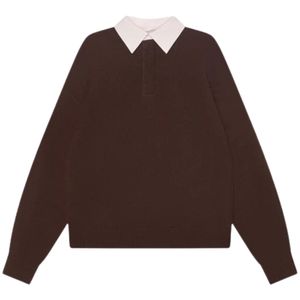 Pull en tricot pour homme, col contrastant marron, manches longues, pull décontracté d'hiver, mélange de coton doux, OEM - Product Image 1