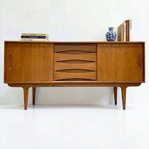 Buffet en bois de teck de style Mid-Century Modern, meuble de rangement pour salon, vente en gros directe d'usine, fournisseur direct - Product Image 5