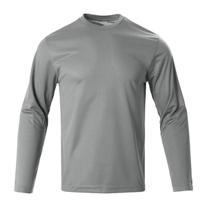Long Sleeve <b>T</b>-<b>Shirt</b> For Men's Gray Color <b>Polyester</b> Made Crew Neck Loose Fit Athletic Sports Jogging Gym Fitness <b>Shirt</b> - Product Image 1