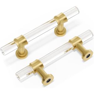 Paquete de 10 tiradores de gabinete dorados de 3 pulgadas, tiradores de cajón de aleación de zinc con acabado de latón cepillado para muebles de cocina - Product Image 1