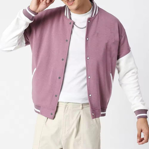 Blouson Bomber Homme Personnalisé Manches en Laine Patch Brodé Boutons Coupe-Vent Respirant Écologique Style Urbain Universitaire - Product Image 4