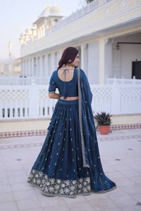 Blue Embroidered Floor-Length Quick Dry Regular Fit <b>Lehenga</b> Choli Faux Georgette Ethnic Wear Set for Wedding Party <b>Women</b> All - Product Image 5