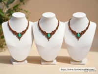 Collier en macramé fait main avec pierre précieuse turquoise, style bohème, réglable, bijoux de guérison