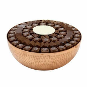 Bol de service rond en métal à deux niveaux, finition cuivre martelé, pour présentation de desserts, idéal pour la vaisselle de mariage et la décoration intérieure - Product Image 2