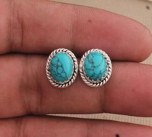 Handmade Water Drop Turquoise Gemstone <b>Silver</b> Vintage Earrings Rope Bezel <b>Wire</b> Wrapped Stud Earrings SHREE JAIPUR <b>SILVER</b> - Product Image 2