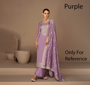 Salwar Kameez de Seda Morada con Bordado, Conjunto de Kurti hasta la Rodilla, Ropa Tradicional India y Pakistaní para Fiestas y Bodas - Product Image 1