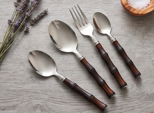 Ensemble de couverts classiques en résine avec manche en bambou et tête en acier inoxydable poli miroir, pour mariage, dîner et hôtel - Product Image 3