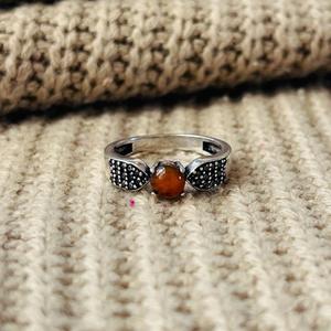 Boho Garnet <b>Solitaire</b> Brass <b>Ring</b> <b>silver</b> Plated Accent Stones Womens <b>Ring</b> For Wholesale - Product Image 1