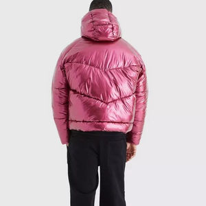 Chaqueta Acolchada Rosa Metálica Brillante Personalizada OEM para Hombre, Abrigo con Capucha para Invierno, Bordado Frontal, Impermeable, Cortavientos, Ropa Exterior de Lona - Product Image 6