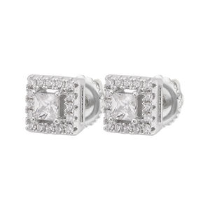 925 Sterling Silver Square Moissanite Stud <b>Earrings</b> <b>Gold</b> Plated Princess Cut Halo Crown <b>Screw</b> <b>Back</b> Fine Jewelry Unisex - Product Image 4