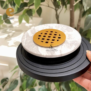 Juego de Incensario Árabe de Lujo en Mármol y Madera con Tapa Metálica con Rejilla Dorada Decoración para el Hogar Artesanal Premium de Forma Redonda B2B - Product Image 4