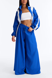 New Arrival Custom Autumn Wide Leg open Nylon Pants <b>jacket</b> Windbreaker women new style loose fit trouser zipper <b>jacket</b> - Product Image 3