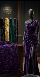 Tissu en polyester de poids moyen, anti-boulochage, brillant, de qualité supérieure, Diamond Crush Velvet, pour la mode haut de gamme - Product Image 1