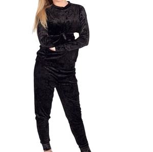 Conjuntos deportivos de invierno de calidad para mujer, dos piezas, terciopelo negro, conjunto de chándal transpirable para chicas, impresión personalizada. - Product Image 1