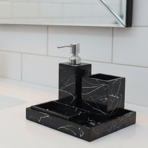 Ensemble de salle de bain en résine époxy au design moderne, 4 pièces pour la maison, distributeur de savon, porte-brosse à dents, plateau de toilette à prix abordable - Product Image 2