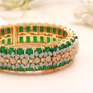 Emerald CZ Openable Bangle 22K Gold Plated Handmade <b>Kada</b> Bracelet Indian Jewelry Gift for Her - Product Image 2