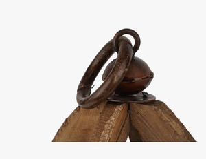Lanterne à bougie vintage en bois, support carré rustique pour pilier, lanterne décorative de style ferme avec anneau en métal antique et poignée décorative - Product Image 2