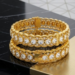 Traditional Ethnic Design 925 Silver Monzo Bangles Traditional Crystal Stone Designer <b>Kada</b> Set for Women - Product Image 2