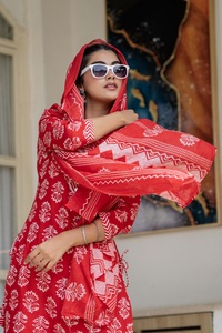 Red Printed Straight <b>Kurta</b> Set with Dupatta & 2 Side Pockets | <b>Women</b> Cotton Ethnic Wear Suit - Product Image 3