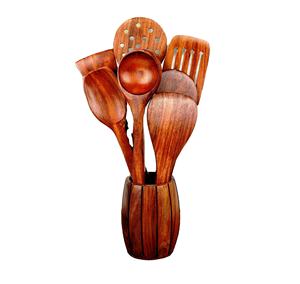 Juego de Cubiertos para Ensalada de Madera Natural con 2 Espátulas, Utensilios Hechos a Mano Sostenibles - Product Image 1