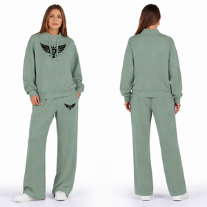 Conjunto Deportivo Oversize para Mujer, Sudadera con Capucha de Felpa de Algodón y Pantalones Anchos, Conjunto Casual para Descansar, Ropa Deportiva con Logotipo Personalizado - Product Image 1