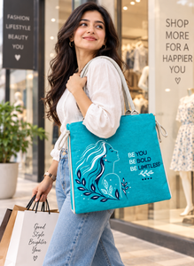 Be You Be Bold Jute Bag elegant printed Canvas <b>Tote</b> Bag With Rope Handles Large Size Blue Design For Daily Use Shopping Bag - Product Image 4