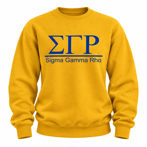 Damen-Sweatshirt in Goldgelb mit Rundhalsausschnitt, königsblauem griechischen Schriftzug und Unterstrich-Grafik, Langarm, Casual-Stil - Product Image 3