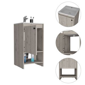 Meuble-lavabo autoportant à 1 étagère gris clair Westbury pour salle de bain - Product Image 4