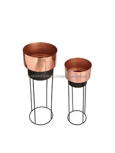La mejor venta de maceta de cobre y negro de doble tono de metal con soporte - Product Image 3