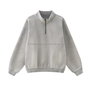 Streetwear surdimensionné en molleton de coton lourd personnalisé pour hommes sweat à demi-fermeture éclair pour hommes sweats à capuche à col montant et délavé à l'acide de 14 fermetures éclair - Product Image 5