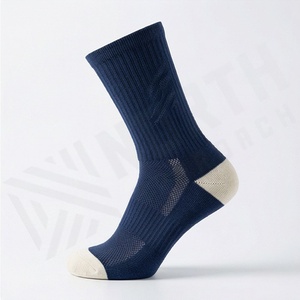 Crew <b>Socks</b> Solid Navy Blue Cotton Polyester Spandex Breathable Knitted for Daily Casual Wear Autumn Season Adult Size - Product Image 3