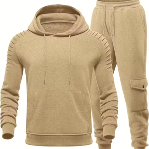 Men's Winter Casual Sports Suit Terry Fabric 100% Cotton Quick Dry 300g Multi Pocket Solid Tie-Dyed Fashionable Hooded Two-Piece - Product Image 1