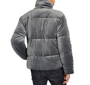 Custom Dark Gray <b>Men's</b> Winter Puffer <b>Jacket</b> <b>Velvet</b> Stand Collar Zip Up Down Alternative Outerwear OEM - Product Image 3