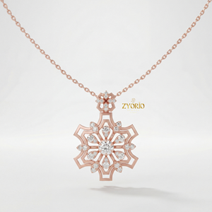 Colgante de Diamantes Florales Geométricos Plateados con Cadena de Eslabones Chapada en Oro, Diseño Moderno y Lujoso para Mujer, Ideal para Bodas, Compromisos y Aniversarios - Product Image 3