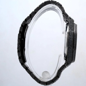 Montre de luxe pour homme en acier inoxydable noir avec moissanite, cadran polygone, mouvement à quartz analogique, fermoir déployant, design tendance - Product Image 4