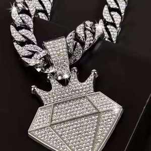 Conjunto de Collar con Colgante de Letra de Moissanita Plateada de Moda, Cadena Cubana HipHop Rap, Conjuntos de Joyería Iced, Regalo de Año Nuevo - Product Image 1