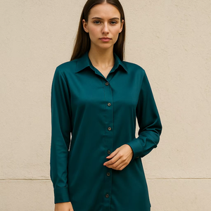 Chemise boutonnée élégante en polyester bleu sarcelle et vert citron pour tenue décontractée semi-formelle, tailles homme M L XL XXL - Product Image 1