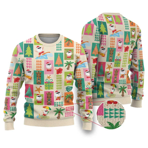 เสื้อสเวตเตอร์ผู้ชายสำหรับฤดูใบไม้ผลิ ลายเกล็ดหิมะสีแดง ลายซานต้า ผ้าถักขนแกะ พิมพ์ลายดิจิทัล โพลีเอสเตอร์ สวมใส่สบาย - Product Image 4