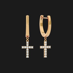 Elegantes Pendientes de Cruz con Circonitas en Plata Pulida y Baño de Oro, Moda Moderna de Lujo con un Toque Sutil de Hip Hop - Product Image 2
