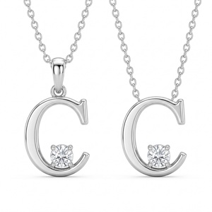 Collar con Colgante de Letra C en Chapado de Oro de 18 Quilates, Diamante Cultivado en Laboratorio con Corte Brillante Redondo de 0.300 ct, Joyería Fina Unisex - Product Image 3