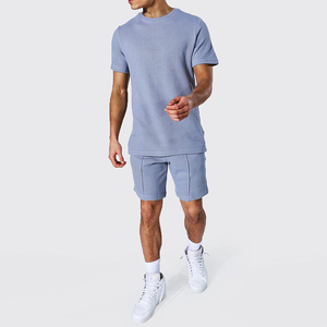OEM/ODM Customizable Men's Summer <b>Set</b> Solid Short Sleeve T-shirt and Shorts <b>Set</b> 100% Cotton Breathable Comfortable OEM Size - Product Image 1